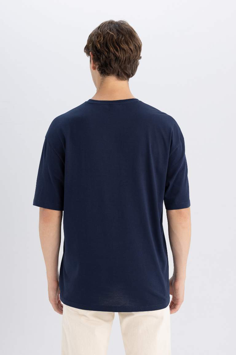 Blue Boxy Fit Cotton Basic T-Shirt