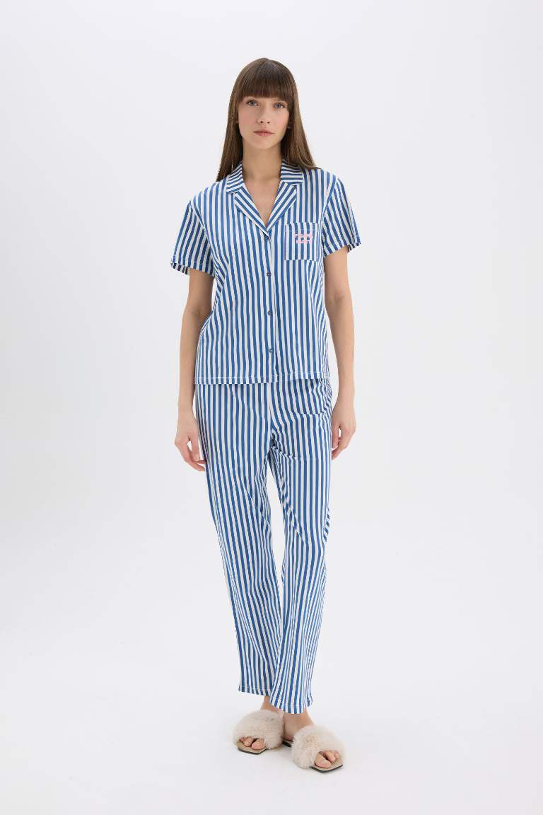 Fall in Love Striped Top Bottoms 2 Piece Pajama Set