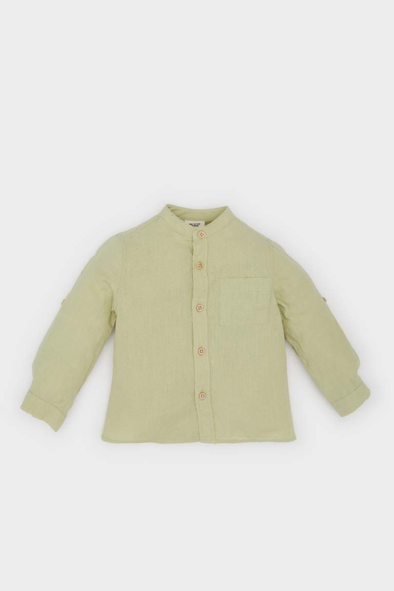 Baby Boy Shirt Collar Flam Poplin Long Sleeve Shirt