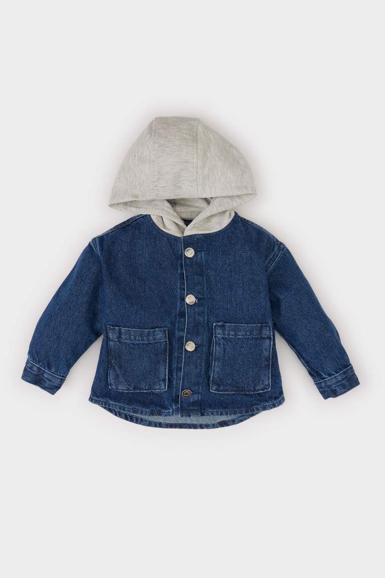 Baby Boy Hooded Pocketed Buttoned Jean Jacket