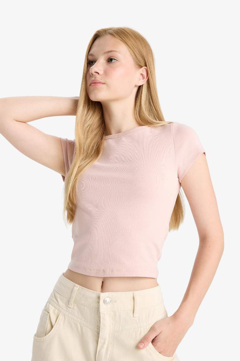 Coool Fitted Bisiklet Yaka Ribana Kısa Kollu Tişört