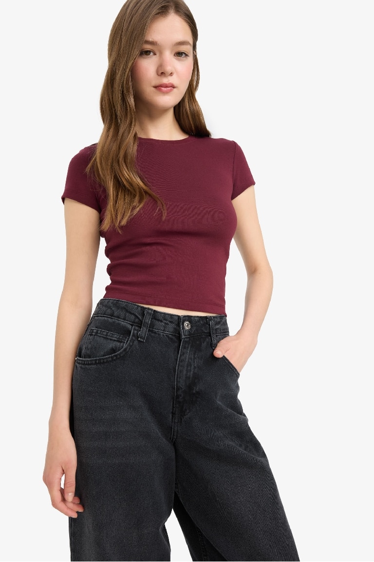Coool Fitted Bisiklet Yaka Ribana Kısa Kollu Tişört
