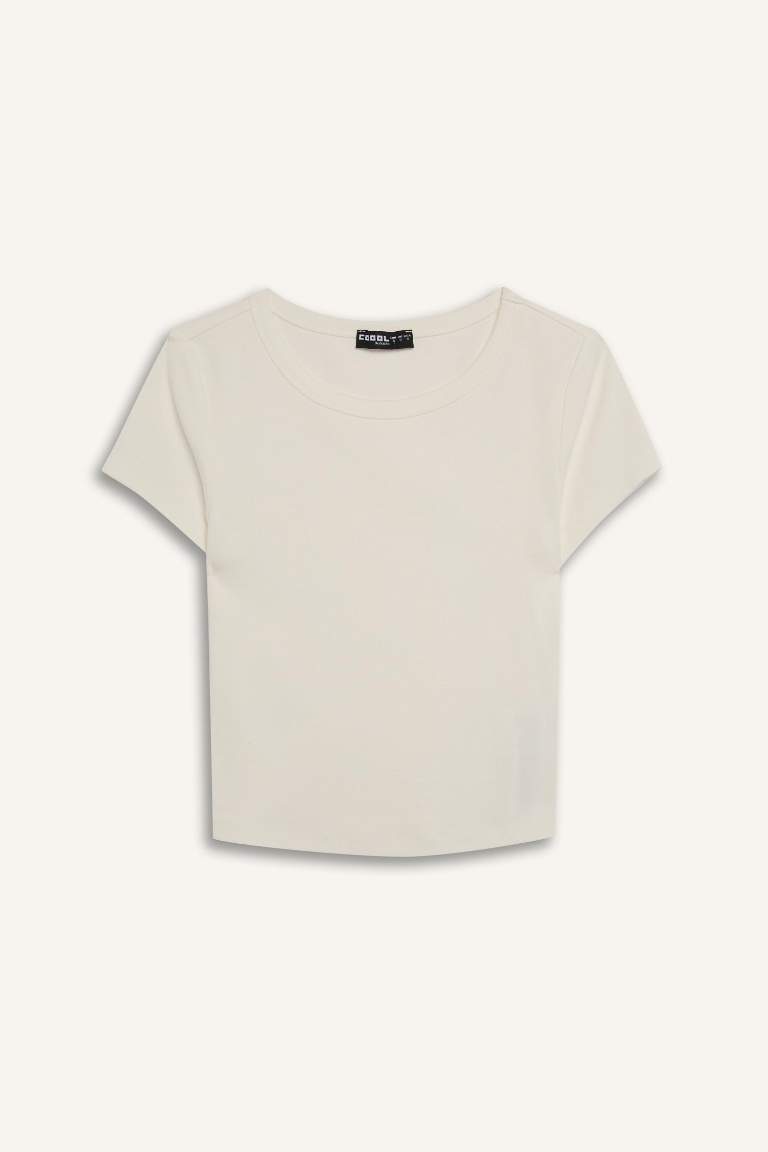 Fitted Ribana Basic Thick Fabric Short Sleeve T-Shirt