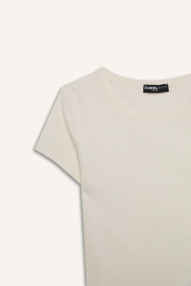 Fitted Ribana Basic Thick Fabric Short Sleeve T-Shirt