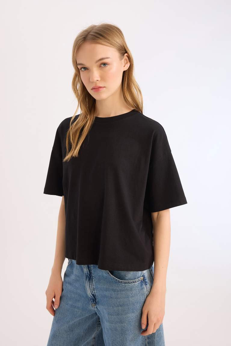 Loose Fit Crew Neck Basic Thick Fabric Short Sleeve T-Shirt