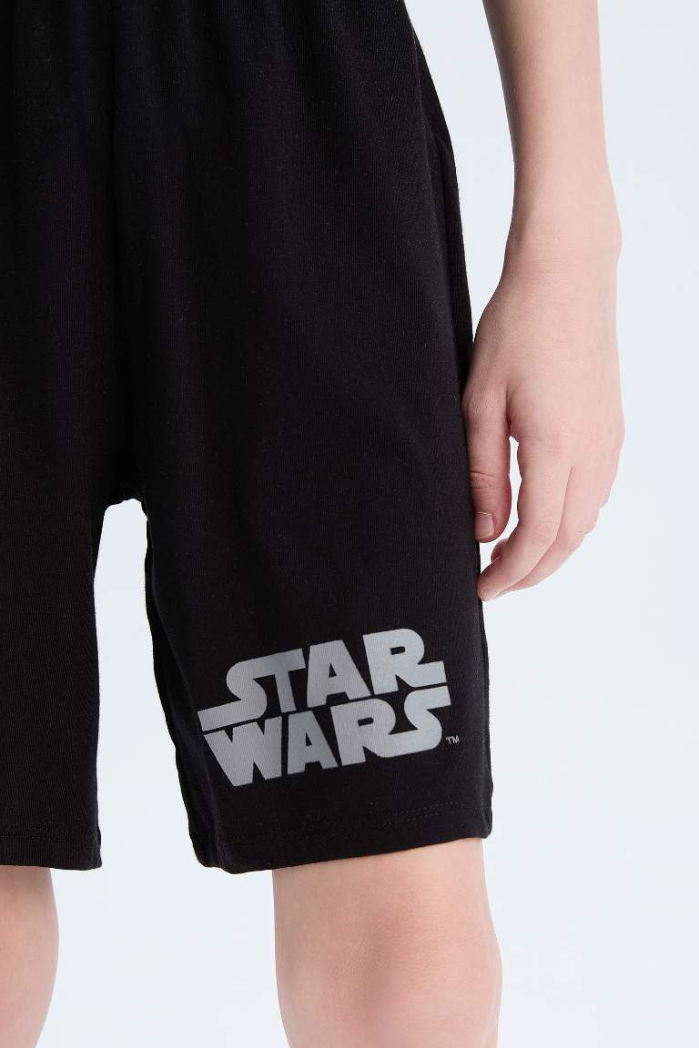 Erkek Çocuk Star Wars Pijama Takımı Bisiklet Yaka Kısa Kollu Üst Beli Lastikli Şort