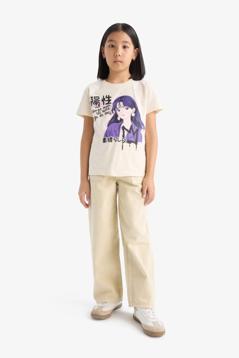 Girl Regular Fit Crew Neck Anime Print T-Shirt