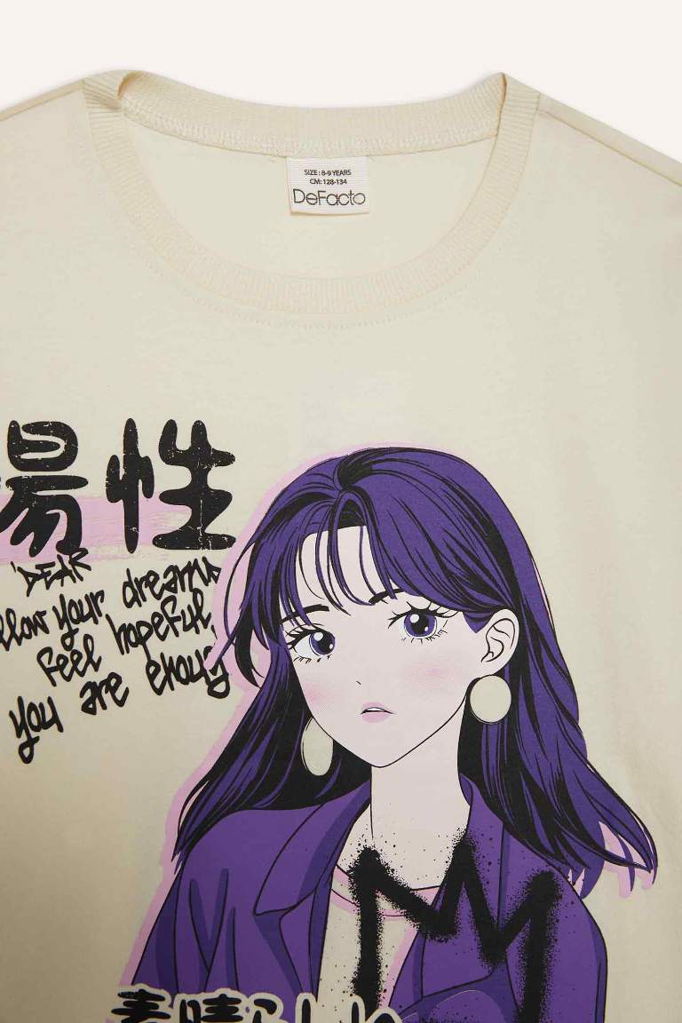 Girl Regular Fit Crew Neck Anime Print T-Shirt