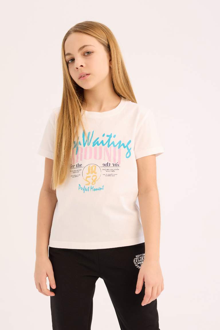 Girl Crew Neck Printed Short Sleeve T-Shirt