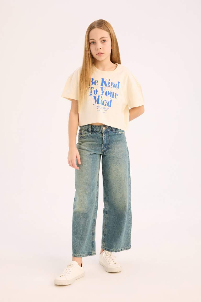 Girl Crew Neck Printed Short Sleeve T-Shirt