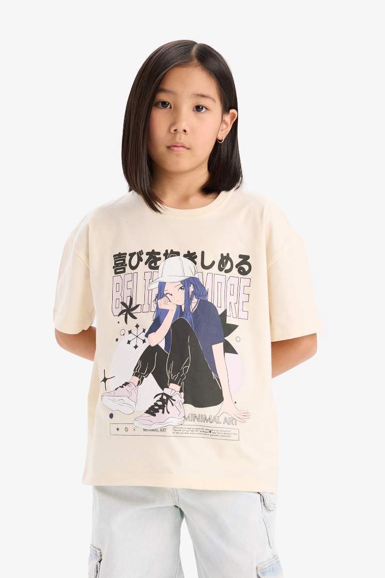 Girl Oversize Fit Crew Neck Printed T-Shirt