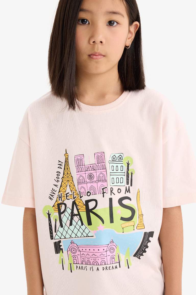 T-shirt oversize imprimé à col rond et manches courtes pour fille