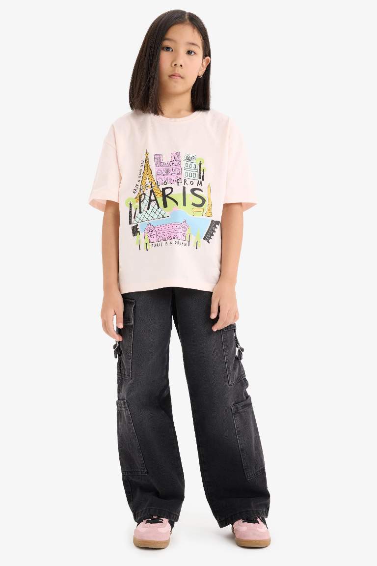 T-shirt oversize imprimé à col rond et manches courtes pour fille