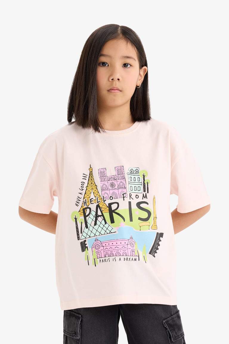 T-shirt oversize imprimé à col rond et manches courtes pour fille