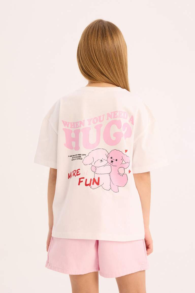 Girl Oversize Fit Crew Neck Slogan Printed T-Shirt