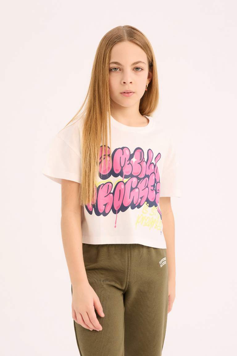 Girl Boxy Fit Crew Neck Printed Short Sleeve T-Shirt