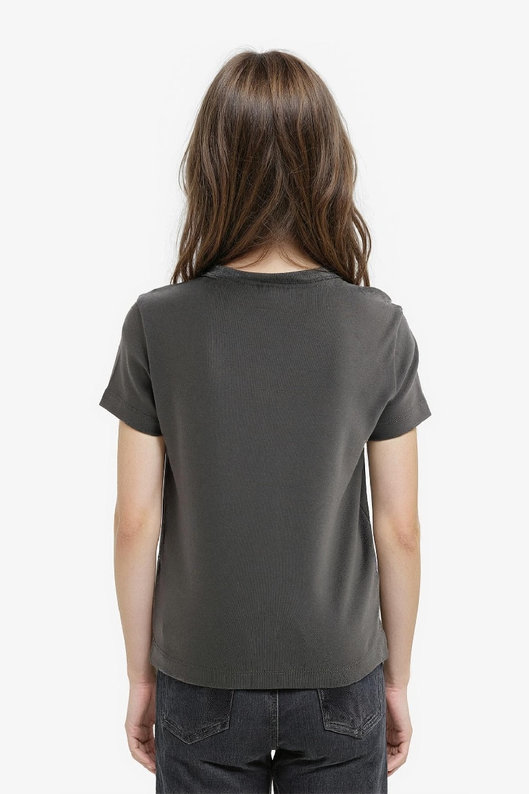 Kız Çocuk Slim Fit Dar Kesim Bisiklet Yaka Ribana Kısa Kollu Tişört