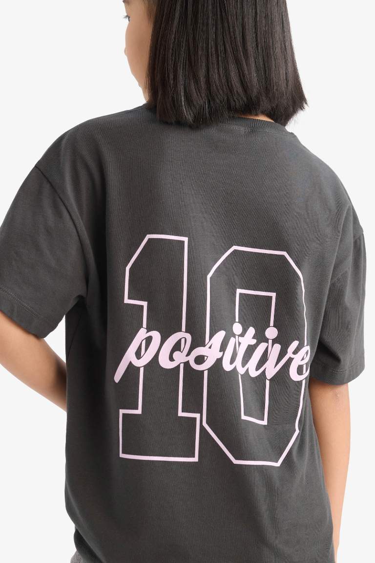 Girl Oversize Fit Crew Neck Back Printed T-shirt