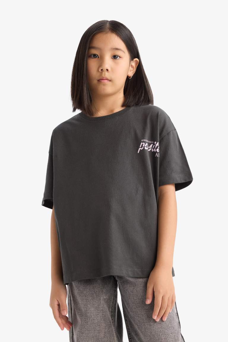 Girl Oversize Fit Crew Neck Back Printed T-shirt