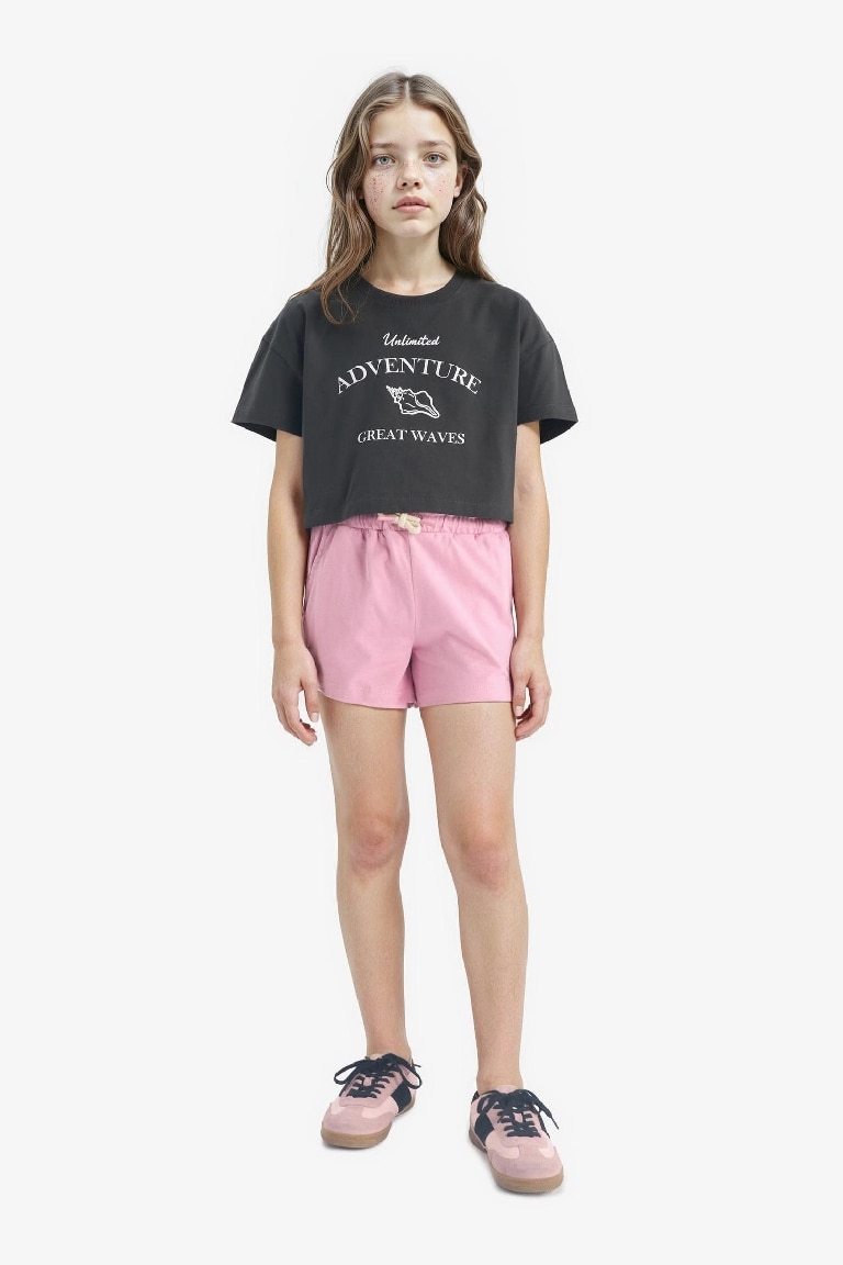 Girl Full Crop Crew Neck Short Sleeve T-Shirt