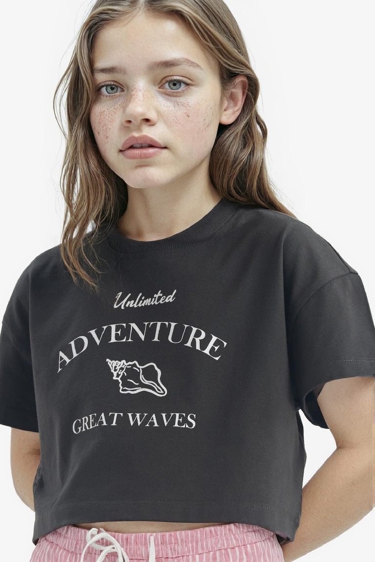 Girl Full Crop Crew Neck Short Sleeve T-Shirt