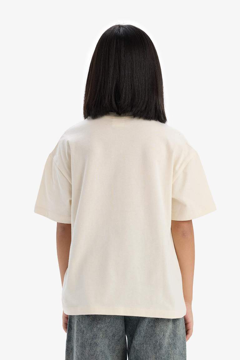 Футболка oversize для девочек с круглым вырезом, короткий рукав