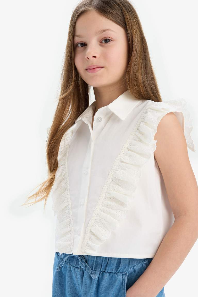 Girl Cotton Sleeveless Crop Shirt