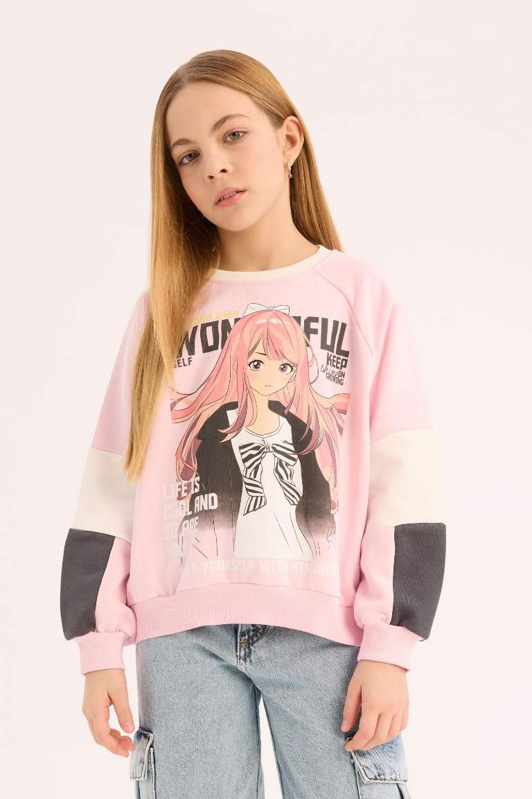 Girl Relax Fit Crew Neck Printed Sweatshirt