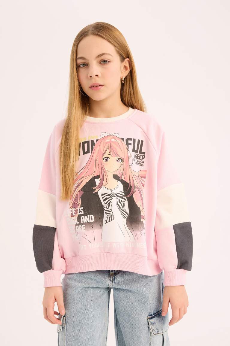 Girl Relax Fit Crew Neck Printed Sweatshirt