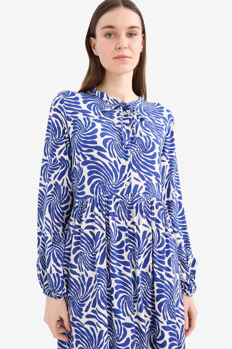 Crew Neck Printed Viscose Dress