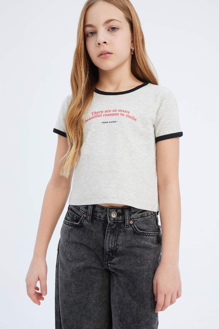 T-shirt slim imprimé à col rond et manches courtes pour fille