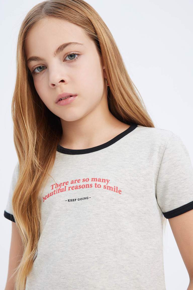 T-shirt slim imprimé à col rond et manches courtes pour fille