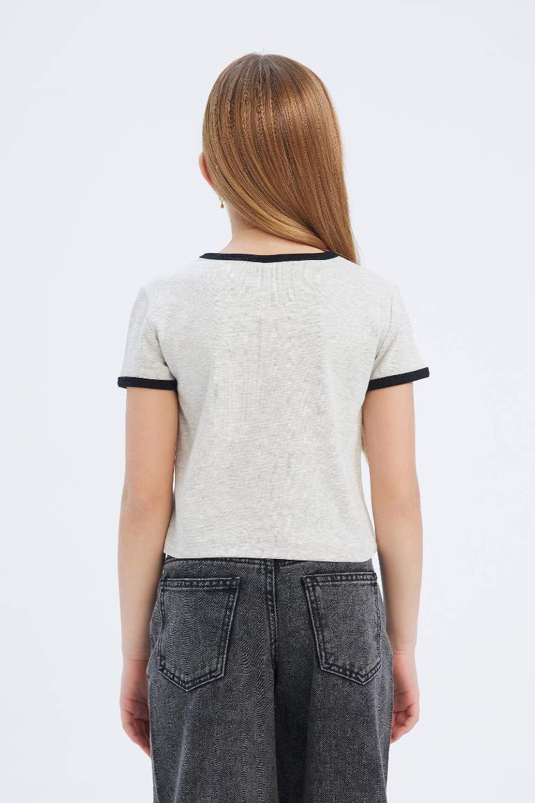 T-shirt slim imprimé à col rond et manches courtes pour fille