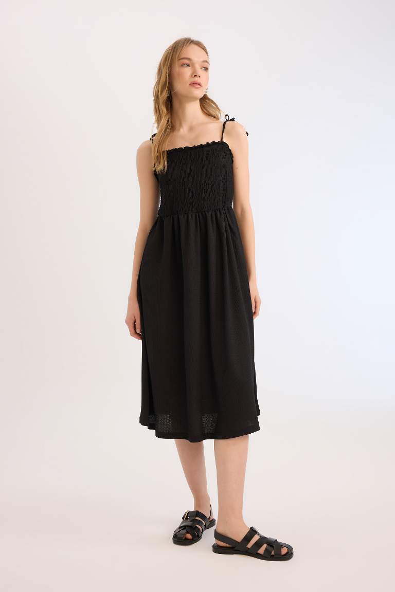 A Line Strapless Midi Dress