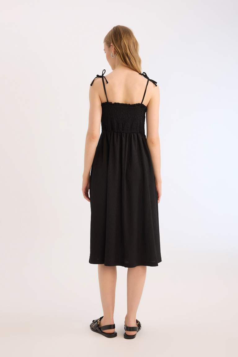 A Line Strapless Midi Dress