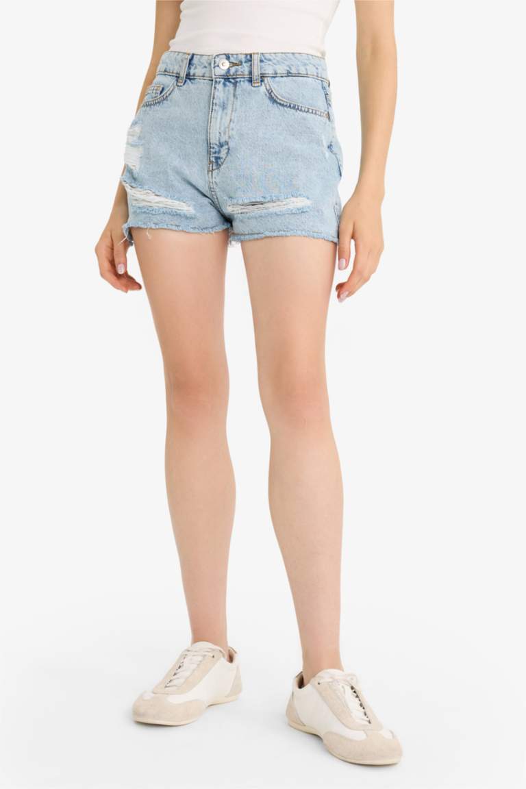 High Waist Crop Fit Denim Shorts
