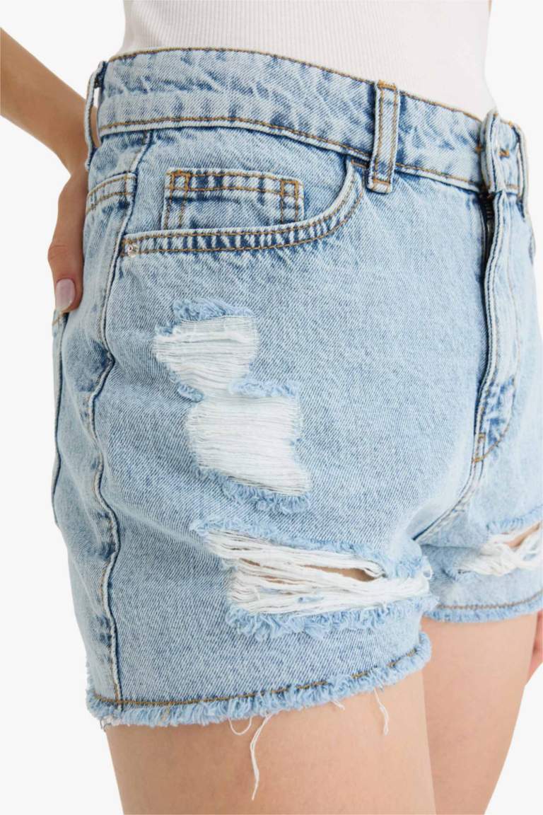 High Waist Crop Fit Denim Shorts