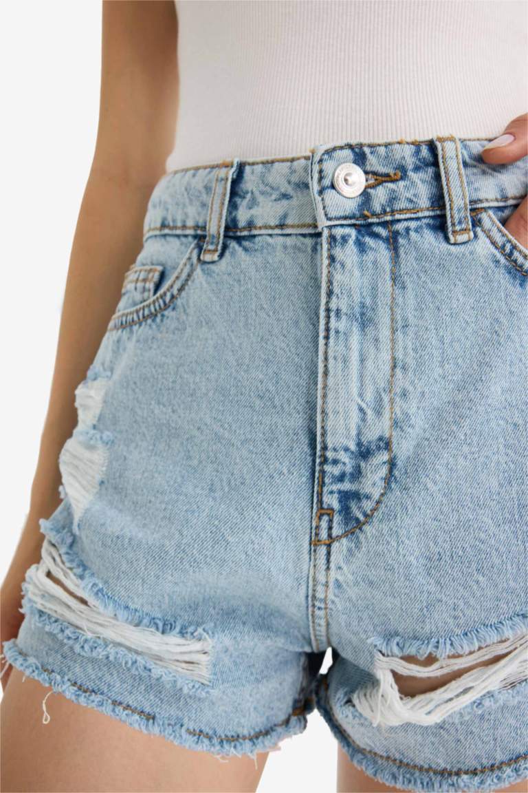 High Waist Crop Fit Denim Shorts