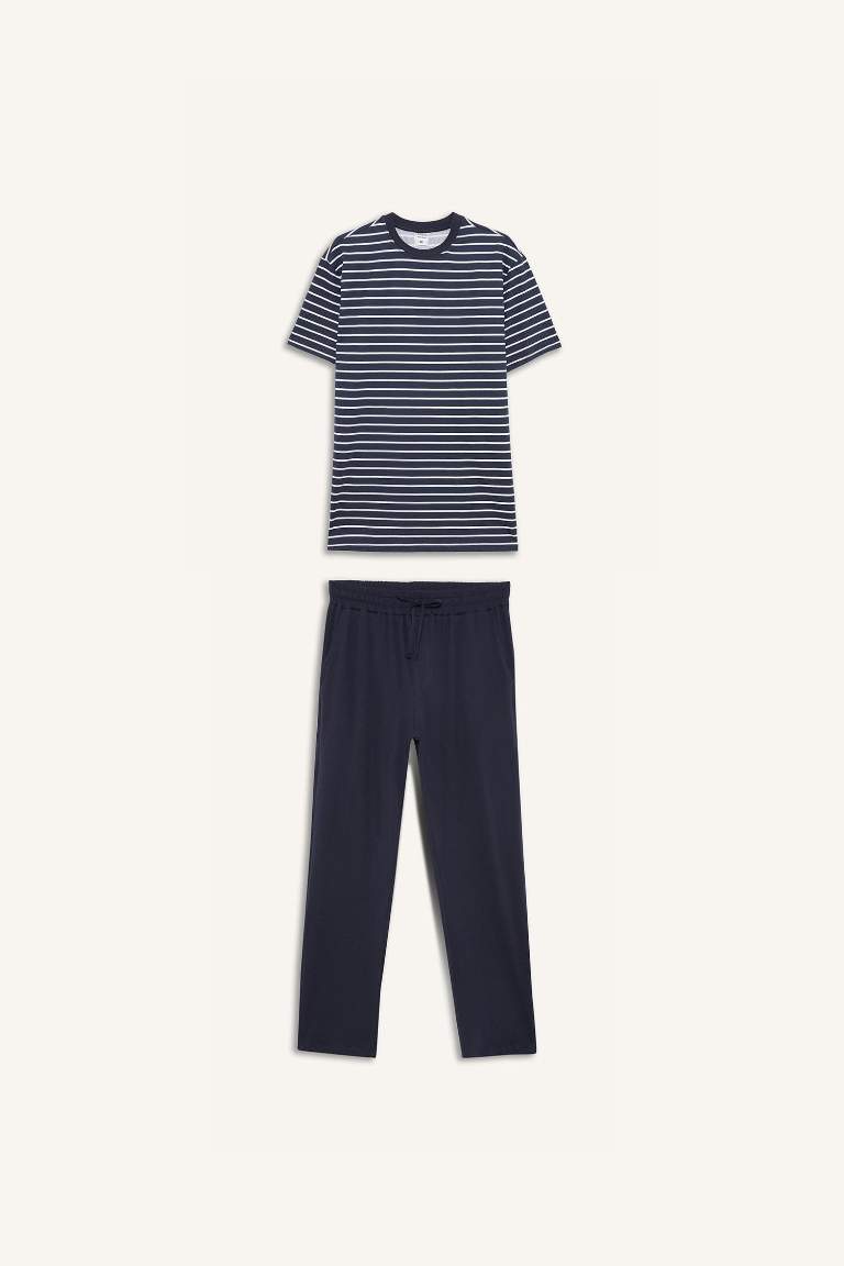 Pijama Takımı Regular Fit Çizgili Kısa Kollu Üst Uzun Alt