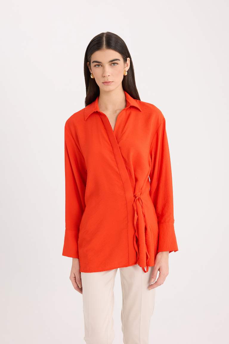 Chemise oversize large rouge boutonnée à manches longues