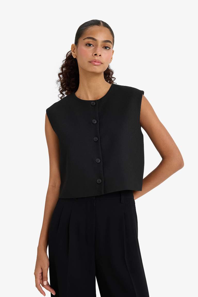 Bisiklet Yaka Basic Düz Düğmeli Blazer Yelek