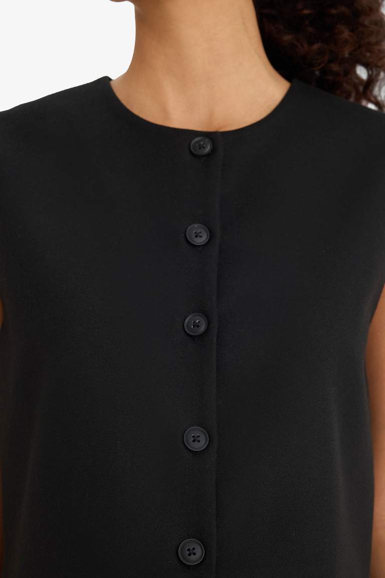 Bisiklet Yaka Basic Düz Düğmeli Blazer Yelek