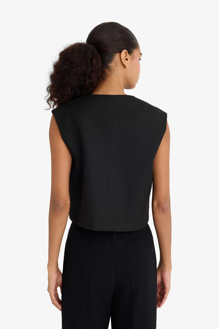 Bisiklet Yaka Basic Düz Düğmeli Blazer Yelek
