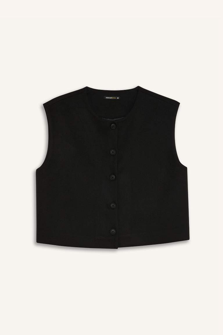 Bisiklet Yaka Basic Düz Düğmeli Blazer Yelek