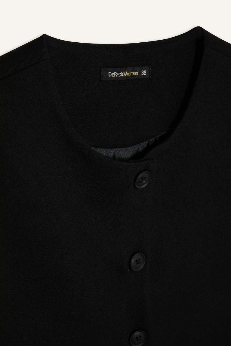 Bisiklet Yaka Basic Düz Düğmeli Blazer Yelek
