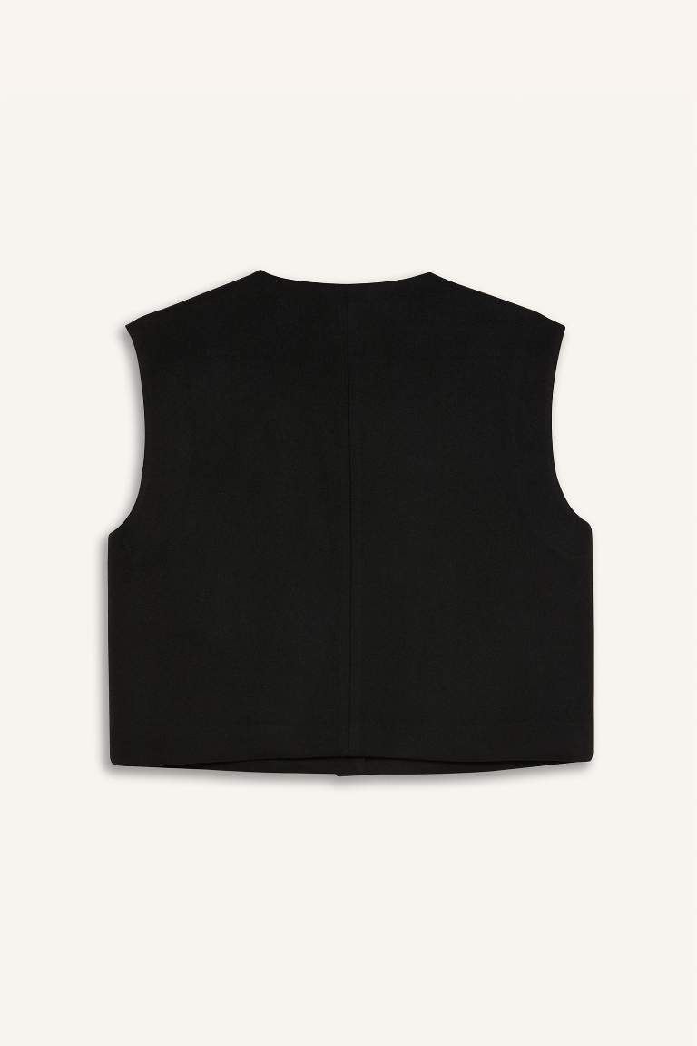 Bisiklet Yaka Basic Düz Düğmeli Blazer Yelek
