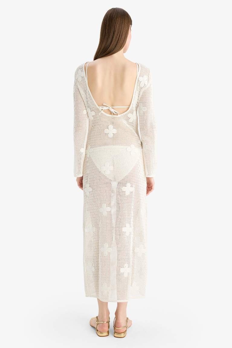 Regular Fit Uzun Kollu Dantelli Maxi Plaj Elbisesi-Fall in Love