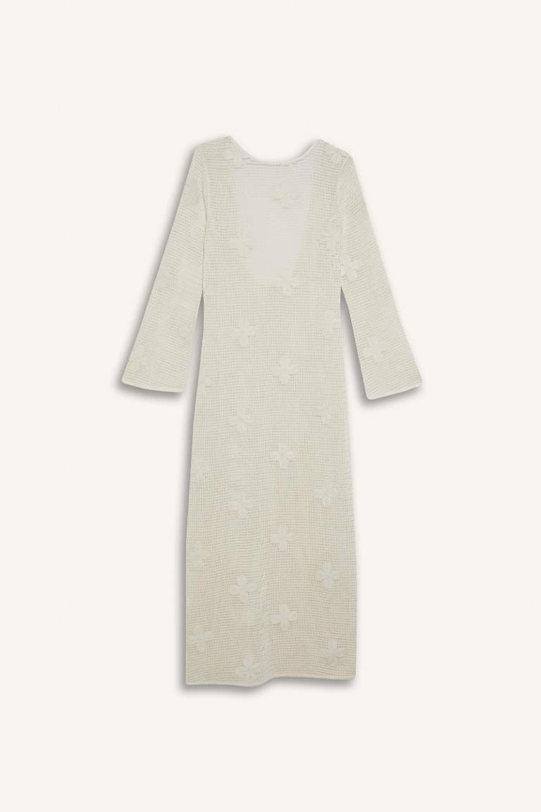 Regular Fit Uzun Kollu Dantelli Maxi Plaj Elbisesi-Fall in Love