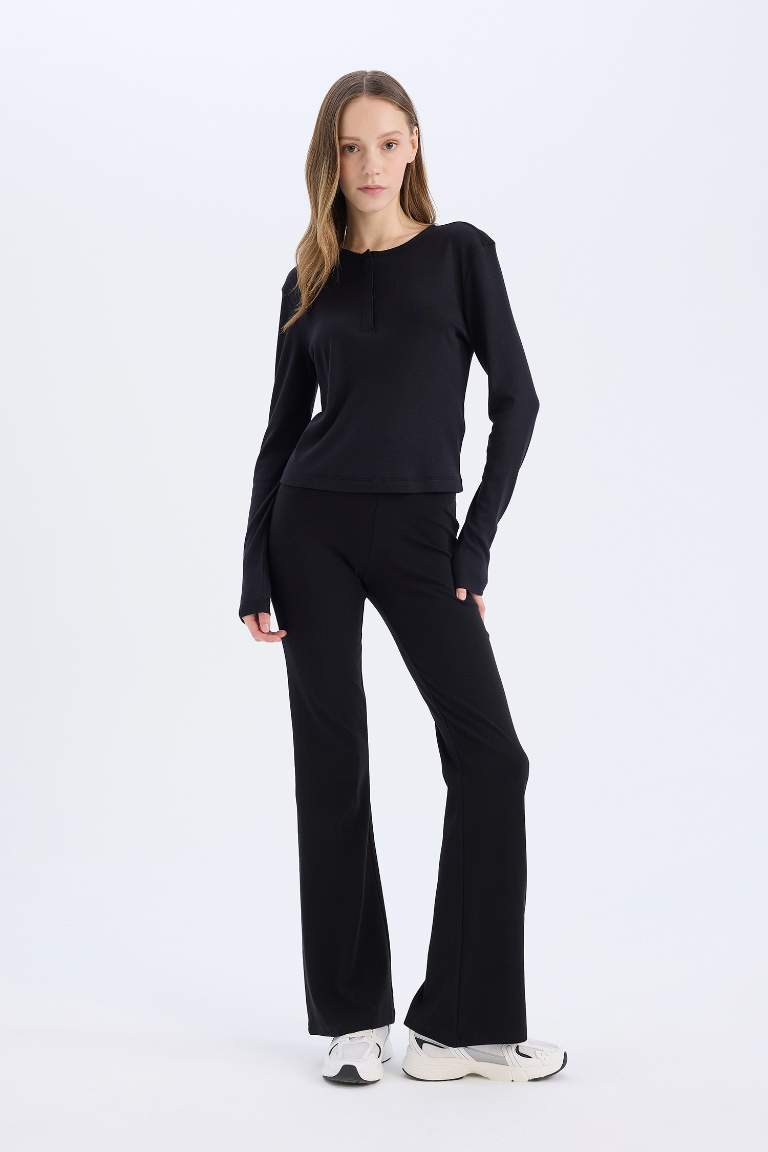 Flare Fit Flexible Waisted Spanish Leg Ribbed Trousers