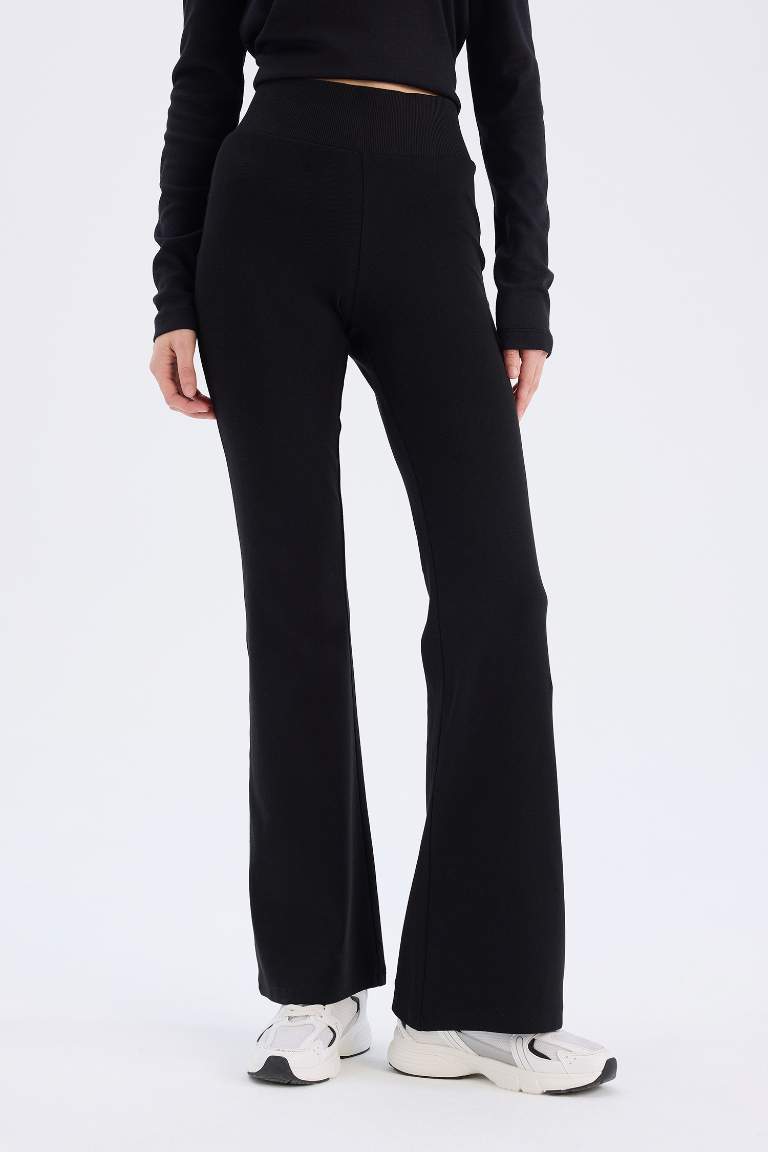 Flare Fit Flexible Waisted Spanish Leg Ribbed Trousers